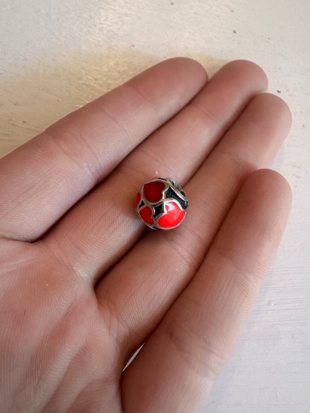 Pandora Red Orange Enamel Mosaic Charm Sterling Silver S925 ALE